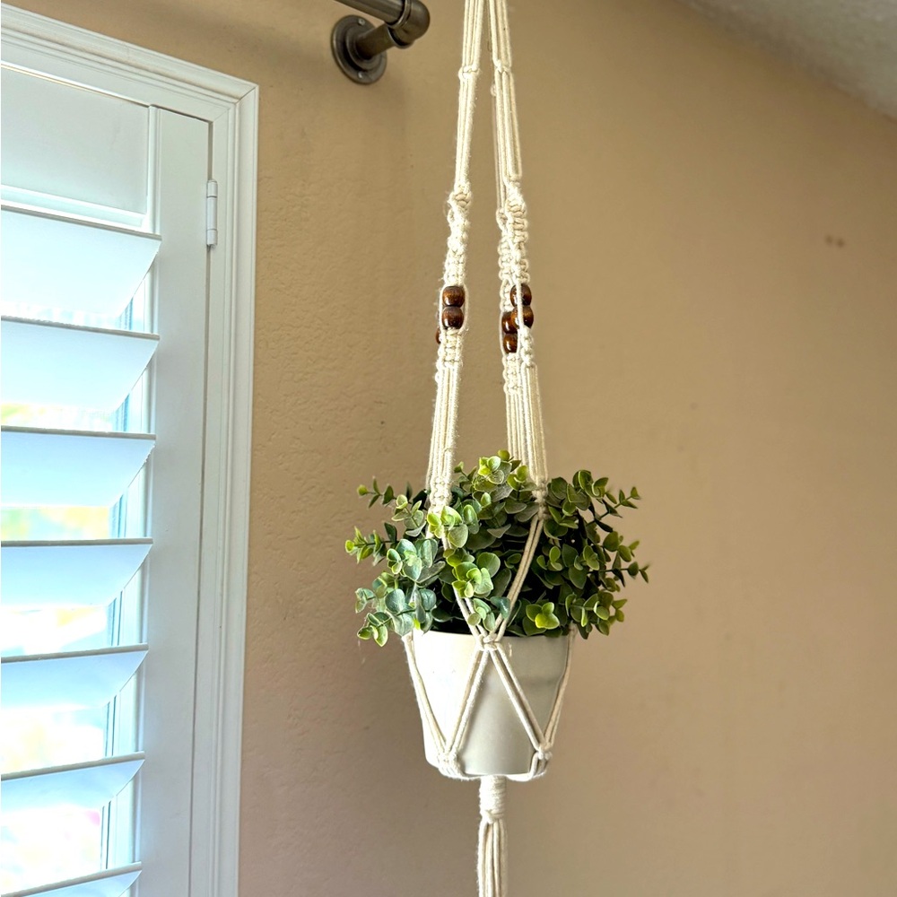 Chic Macrame Plant Holder with Fake Plant